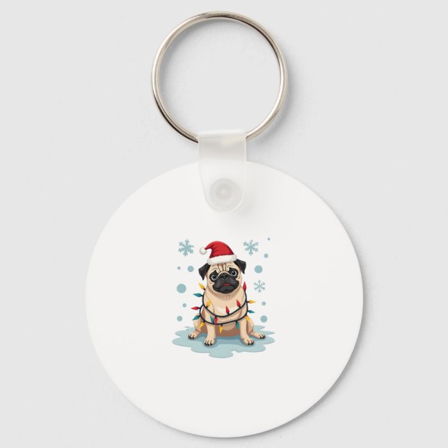 Pug Dog Christmas Men Women Key Ring (Front)