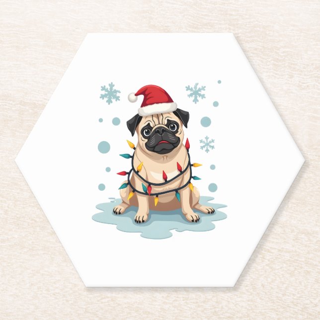 Pug Dog Christmas Men Women Paper Coaster (Front)