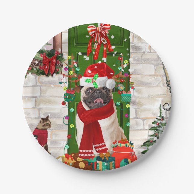 Pug Dog Christmas  Paper Plate (Front)