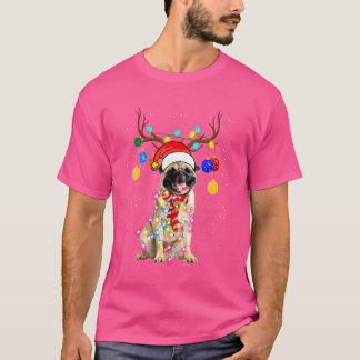 Pug Dog Christmas Reindeer Christmas Lights T-Shirt