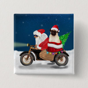 Pug Dog Christmas Santa Claus 15 Cm Square Badge