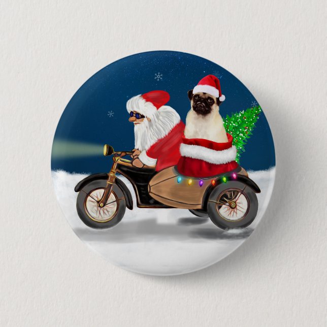 Pug Dog Christmas Santa Claus 6 Cm Round Badge (Front)