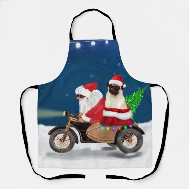 Pug Dog Christmas Santa Claus  Apron (Front)