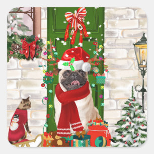Pug Dog Christmas Square Sticker