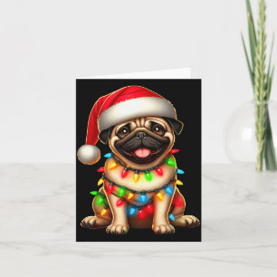 Pug Dog Christmas Tree Lights Santa Xmas Pajama Do Card