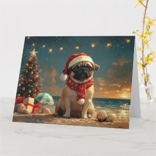 Pug Dog Christmas Vintage Beach Card