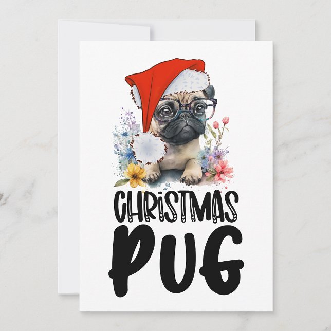 Pug Dog  Christmas with Santa Hat Holiday Card (Creator Uploaded)