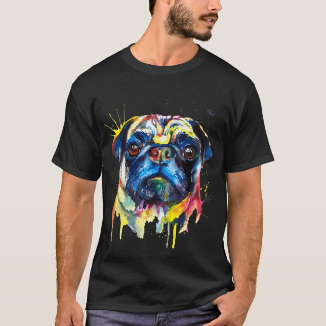 Pug Dog Colourful Art T-Shirt (Front)