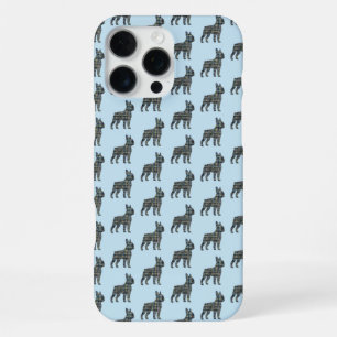 Pug Dog Cute Silhouette Grid Lt Blue iPhone 16 Pro Max Case