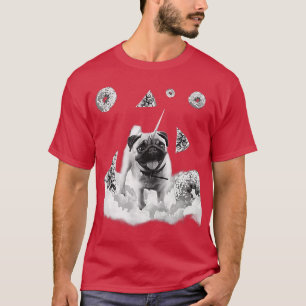 Pug Dog Doughnut Pizza Monochrome T-Shirt