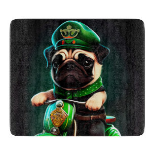 Pug Dog Driving Bike St. Patrick's Day Cutting Board