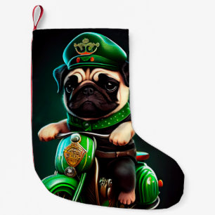 Pug Dog Driving Bike St. Patrick's Day Small Christmas Stocking