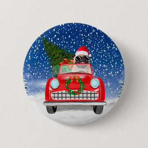 Pug Dog Driving Car In Snow Christmas 6 Cm Round Badge