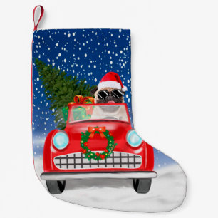 Pug Dog Driving Car In Snow Christmas Small Christmas Stocking