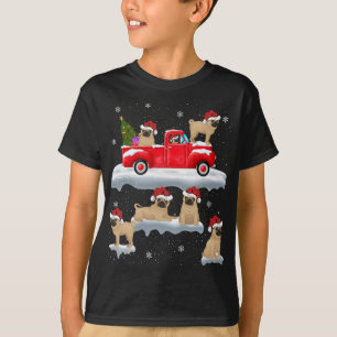 Pug Dog Driving Christmas Tree Red Truck Pug Chris T-Shirt