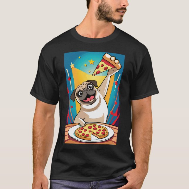 pug dog eating pizza T-Shirt (Front)