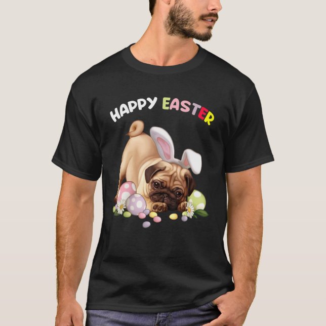 Pug Dog  Floral Easter Egg  Westie Easter T-Shirt (Front)
