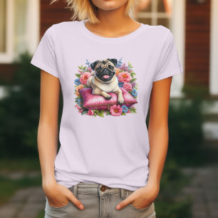 Pug Dog & Florals T-Shirt