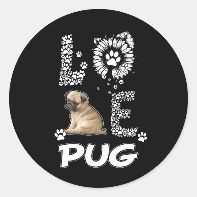 Pug dog  Flower Lover Classic Round Sticker (Front)