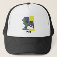 Pug Dog French Cut Silhouette Tricolour Grid