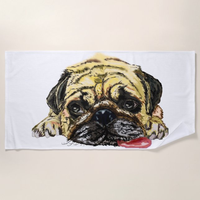 Pug Dog Funny Beach Towel - Your Colours (Front)