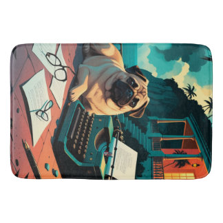 Pug Dog gentleman vintage Bath Mat