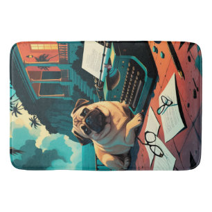 Pug Dog gentleman vintage Bath Mat
