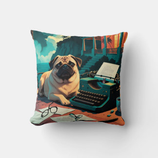 Pug Dog gentleman vintage Cushion