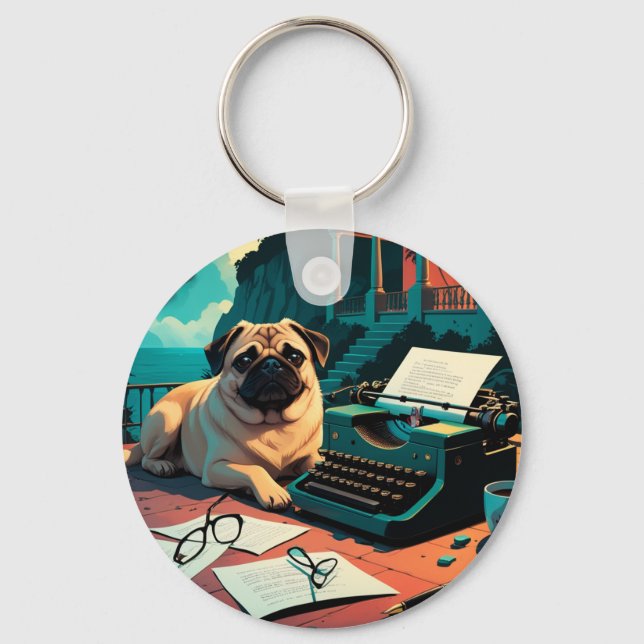 Pug Dog gentleman vintage  Key Ring (Front)