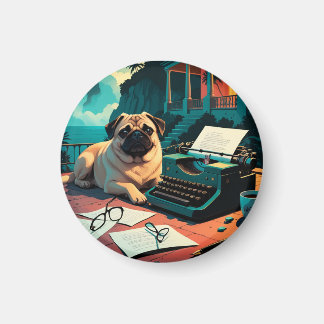 Pug Dog gentleman vintage Magnet