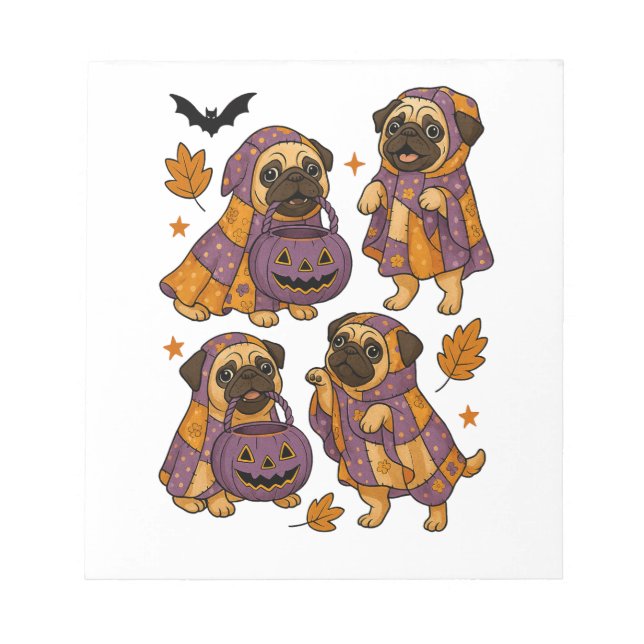 Pug Dog Ghost Halloween Spooky Notepad (Front)