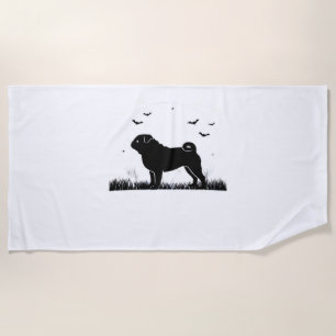 Pug Dog – Halloween Moon Silhouette Classic T-Shir Beach Towel