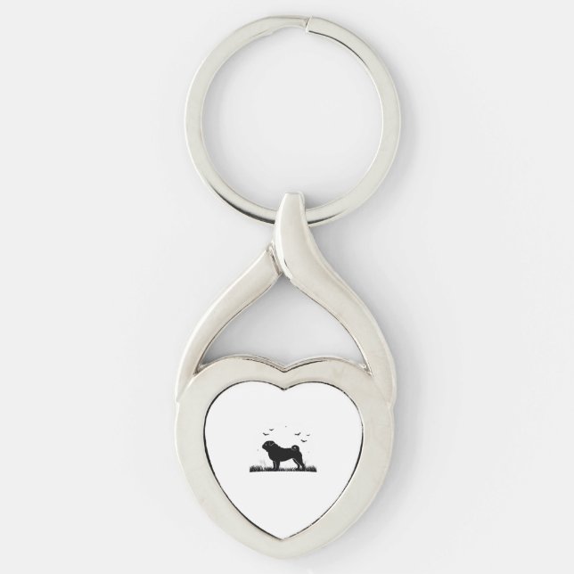 Pug Dog – Halloween Moon Silhouette Classic T-Shir Key Ring (Front)