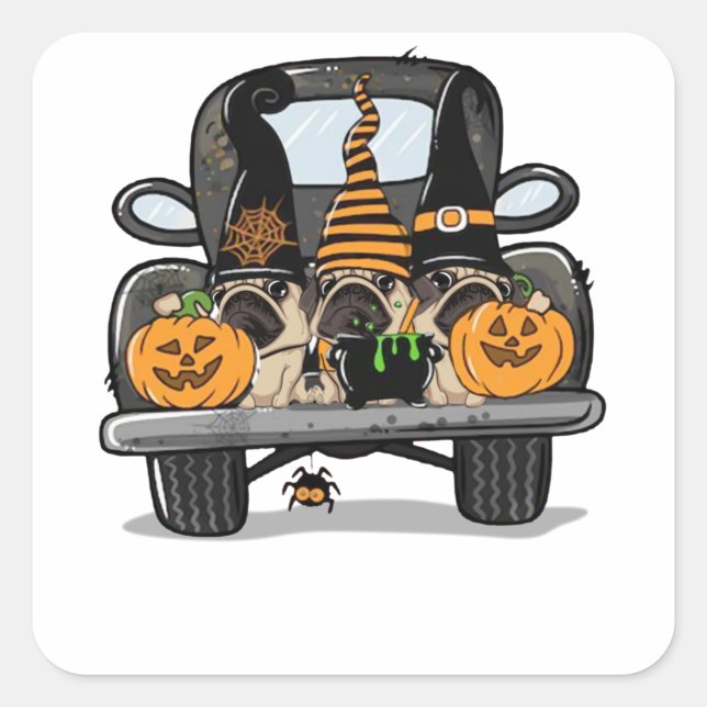 pug dog halloween spooky gift for pug lovers square sticker (Front)
