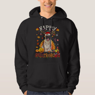 Pug Dog Happy Hallothanksmas Halloween Thanksgivin Hoodie