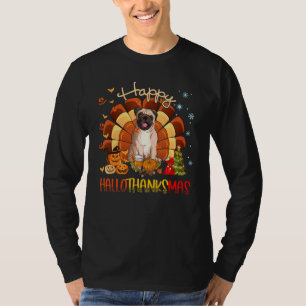 Pug Dog Happy Hallothanksmas Halloween Thanksgivin T-Shirt
