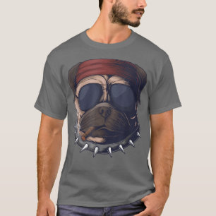 pug dog head smoke pet owner doggy glass retro vin T-Shirt
