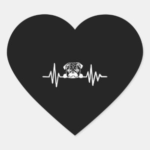 Pug Dog Heartbeat   Cute Pug Face Heart Sticker