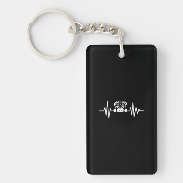 Pug Dog Heartbeat | Cute Pug Face Key Ring (Front)