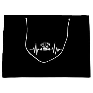 Pug Dog Heartbeat   Cute Pug Face Large Gift Bag