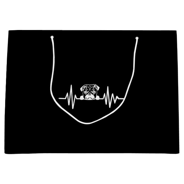 Pug Dog Heartbeat | Cute Pug Face Large Gift Bag (Front)