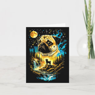 Pug dog howling to the moon vintage funny pug moon card