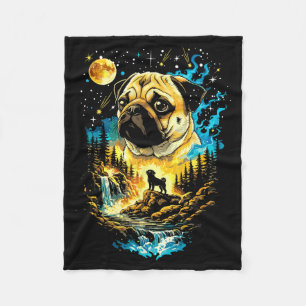Pug dog howling to the moon vintage funny pug moon fleece blanket