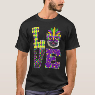 Pug Dog I Love Mardi Gras Costume Mask T-Shirt
