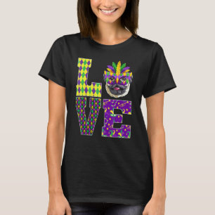 Pug Dog I Love Mardi Gras Costume Mask T-Shirt