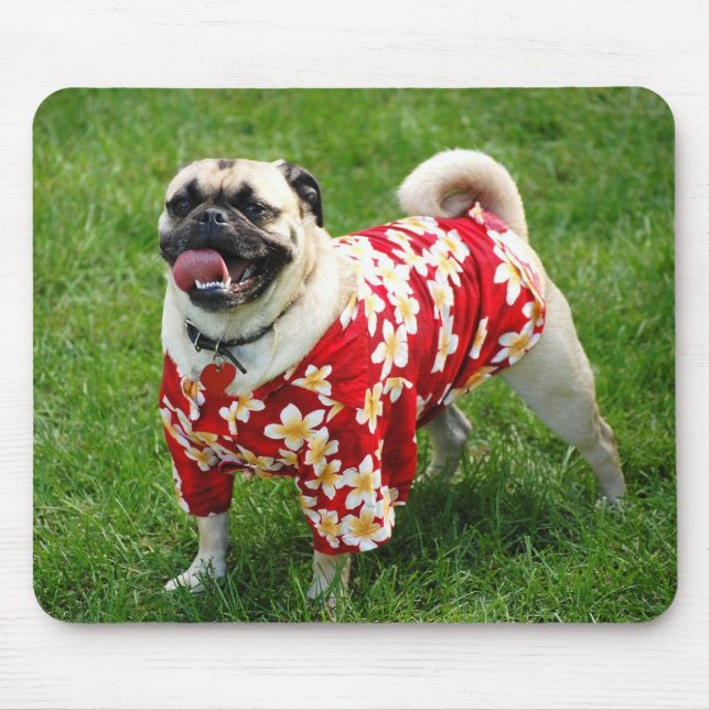 Pug Dog in a Hawaiian Shirt Mouse Pad (Front)