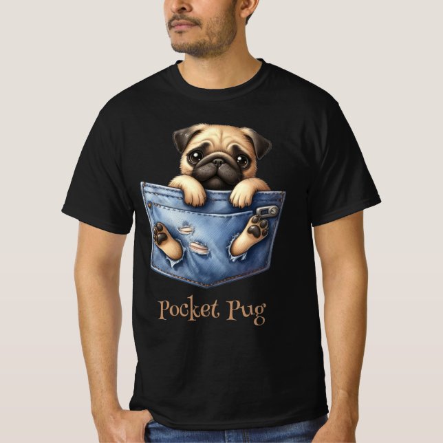 Pug Dog In A Pocket T-Shirt (Front)