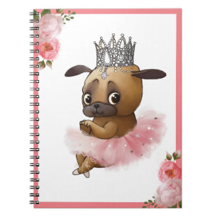 Pug Dog in a Tutu Watercolor Floral Notebook