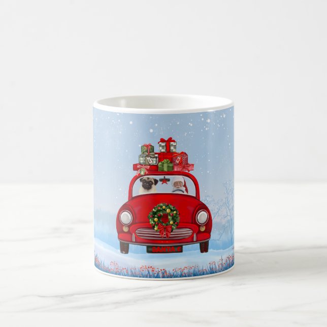 Pug Dog In Car With Santa Claus Coffee Mug (Center)