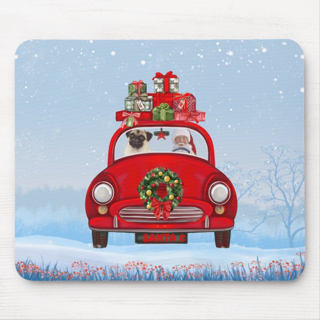 Pug Dog In Car With Santa Claus Mouse Pad (Front)